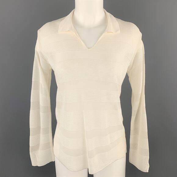 GIORGIO ARMANI Size 4 Cream Burnout Striped Viscose Collared Pullover - Picture 1 of 6